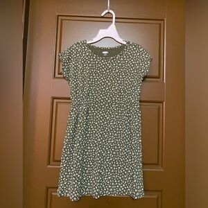 Olive Green Girls Flower Dress